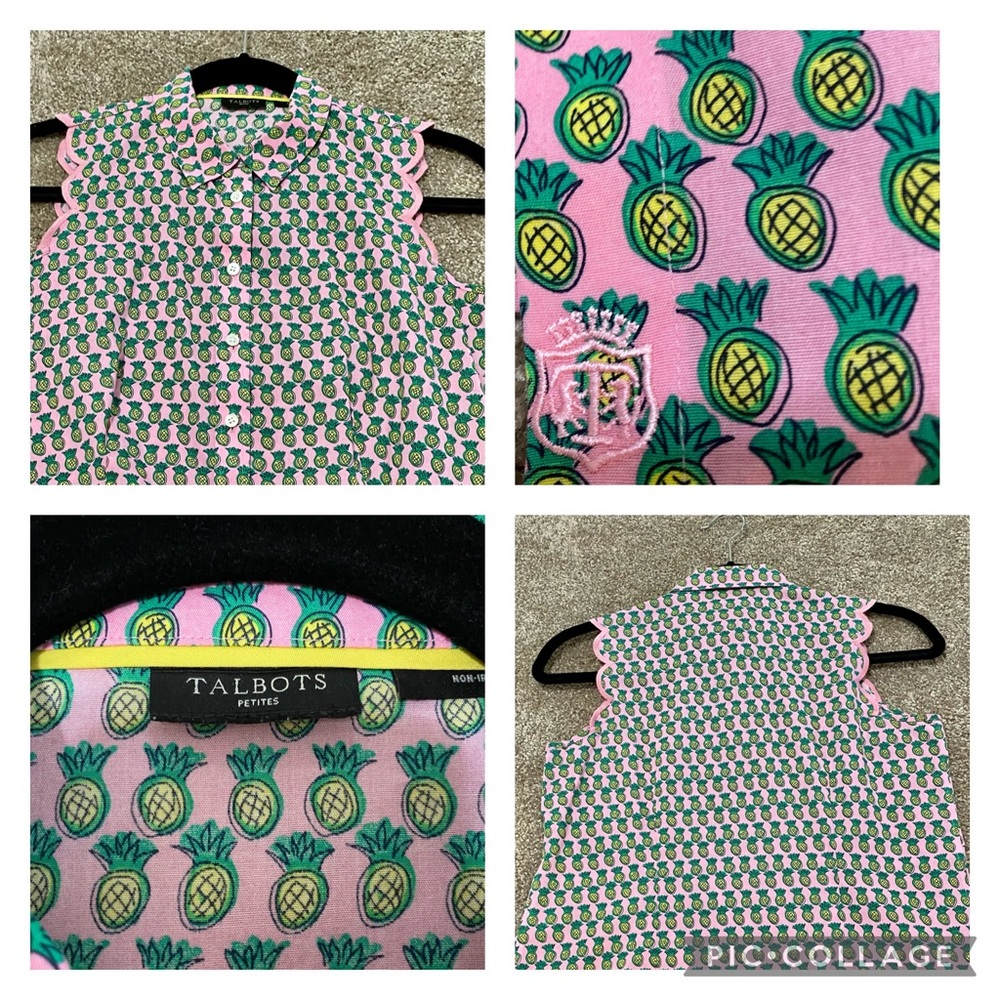 Talbots Pineapple Sleeveless Scalloped Shirt 🍍🍍